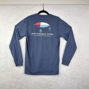 Southern Tide XS T Shirt Blue Xmas Caught Under The Mistletoe Short Sleeve Flaw